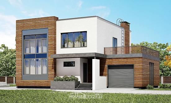 220-003-П Проект двухэтажного дома и гаражом, средний коттедж из газобетона Курган | Проекты домов от House Expert