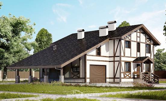 250-002-Л Проект двухэтажного дома с мансардой и гаражом, простой коттедж из кирпича Шадринск | Проекты домов от House Expert