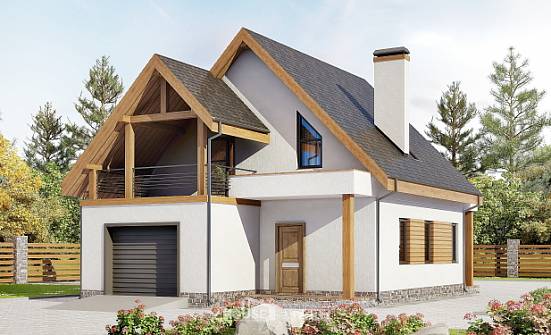 120-005-П Проект двухэтажного дома с мансардой, гараж, простой коттедж из керамзитобетонных блоков Далматово | Проекты домов от House Expert