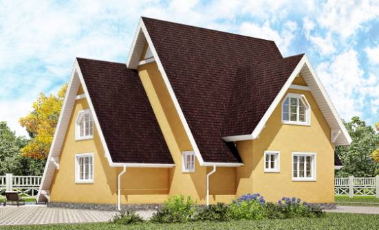 155-008-П Проект двухэтажного дома с мансардой, классический загородный дом из бревен Шадринск | Проекты домов от House Expert