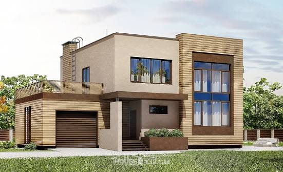 220-003-Л Проект двухэтажного дома, гараж, средний домик из блока Далматово | Проекты домов от House Expert