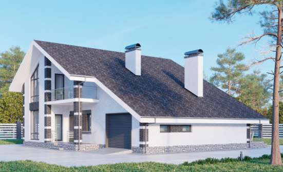 190-008-П Проект двухэтажного дома мансардой, гараж, классический коттедж из пеноблока Шадринск | Проекты домов от House Expert