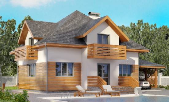 155-004-П Проект двухэтажного дома мансардой, гараж, уютный домик из арболита Шумиха | Проекты домов от House Expert