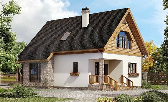 140-001-Л Проект двухэтажного дома с мансардой, современный домик из бризолита Далматово | Проекты домов от House Expert