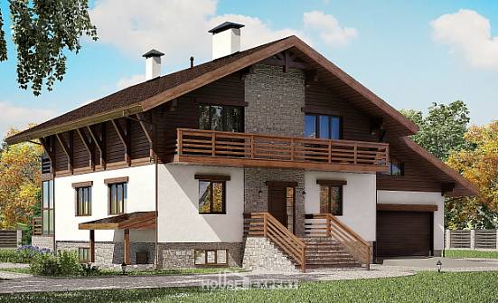 420-001-П Проект трехэтажного дома мансардой и гаражом, современный коттедж из кирпича Далматово | Проекты домов от House Expert