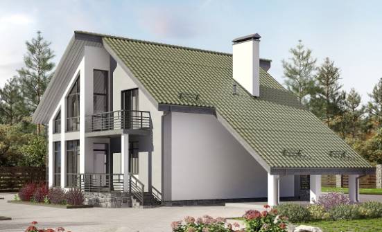 170-009-Л Проект двухэтажного дома с мансардой и гаражом, скромный домик из твинблока Далматово | Проекты домов от House Expert