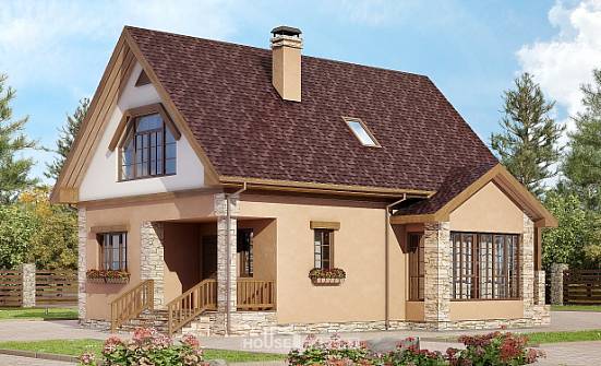 140-002-П Проект двухэтажного дома мансардой, бюджетный коттедж из поризованных блоков Шумиха | Проекты домов от House Expert