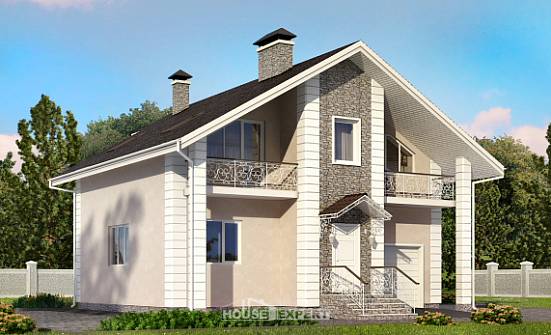 150-002-П Проект двухэтажного дома с мансардой, гараж, уютный домик из газосиликатных блоков Далматово | Проекты домов от House Expert