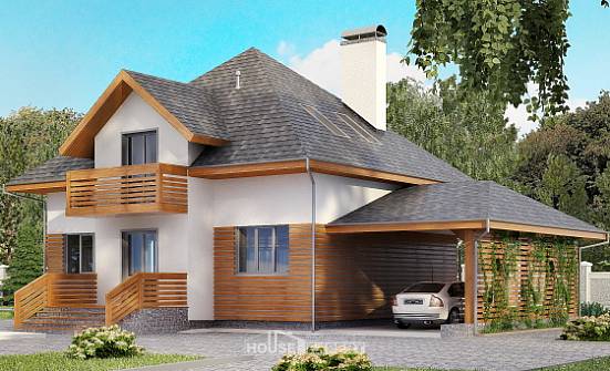 155-004-П Проект двухэтажного дома мансардой, гараж, уютный домик из арболита Шумиха | Проекты домов от House Expert