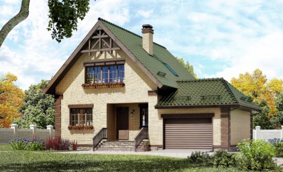 160-007-П Проект двухэтажного дома с мансардой и гаражом, небольшой загородный дом из бризолита Шадринск | Проекты домов от House Expert