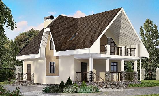 125-001-Л Проект двухэтажного дома с мансардным этажом, небольшой домик из бризолита Курган | Проекты домов от House Expert