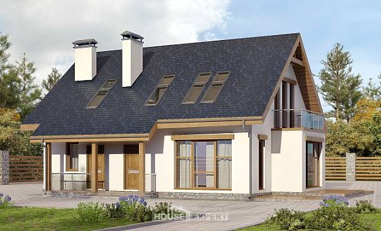 155-012-П Проект двухэтажного дома с мансардным этажом, компактный дом из твинблока Далматово | Проекты домов от House Expert