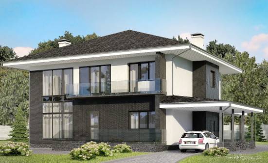 245-002-П Проект двухэтажного дома и гаражом, современный коттедж из газобетона Шумиха | Проекты домов от House Expert