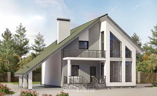 170-009-Л Проект двухэтажного дома с мансардой и гаражом, скромный домик из твинблока Далматово | Проекты домов от House Expert