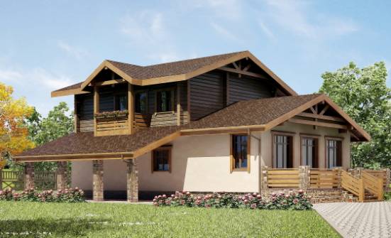 170-004-П Проект двухэтажного дома мансардный этаж, гараж, компактный коттедж из твинблока из дерева Шумиха | Проекты домов от House Expert