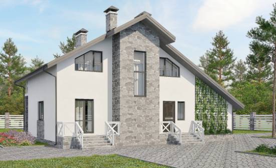 180-017-Л Проект двухэтажного дома с мансардой, гараж, классический дом из газобетона Шумиха | Проекты домов от House Expert