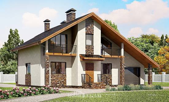 180-008-П Проект двухэтажного дома мансардой и гаражом, средний домик из арболита Шадринск | Проекты домов от House Expert