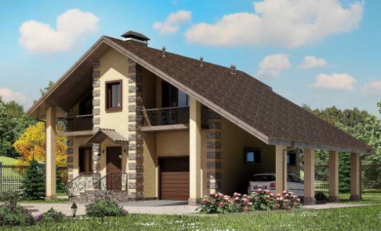 150-003-П Проект двухэтажного дома мансардой, гараж, доступный загородный дом из блока Далматово | Проекты домов от House Expert