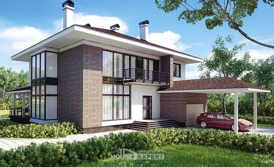 340-001-П Проект двухэтажного дома и гаражом, современный загородный дом из кирпича Далматово | Проекты домов от House Expert
