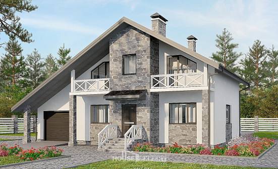 180-017-Л Проект двухэтажного дома с мансардой, гараж, классический дом из газобетона Шумиха | Проекты домов от House Expert