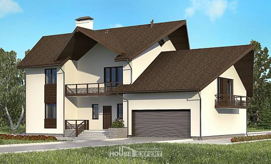 300-002-П Проект двухэтажного дома с мансардой и гаражом, огромный дом из газобетона Курган | Проекты домов от House Expert