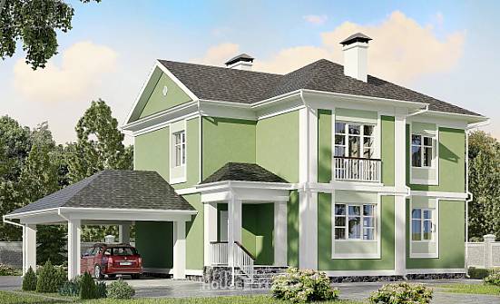 170-001-Л Проект двухэтажного дома и гаражом, бюджетный коттедж из блока Шумиха | Проекты домов от House Expert