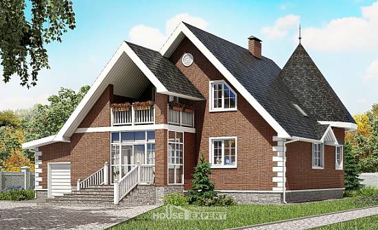 220-002-Л Проект двухэтажного дома с мансардой, гараж, классический загородный дом из блока Шумиха | Проекты домов от House Expert