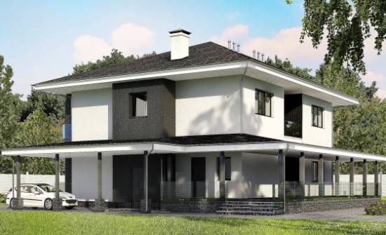 245-002-П Проект двухэтажного дома и гаражом, современный коттедж из газобетона Шумиха | Проекты домов от House Expert