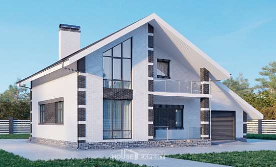 190-008-П Проект двухэтажного дома мансардой, гараж, классический коттедж из пеноблока Шадринск | Проекты домов от House Expert