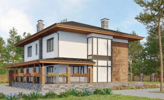 305-001-П Проект двухэтажного дома и гаражом, красивый загородный дом из газобетона Шадринск | Проекты домов от House Expert