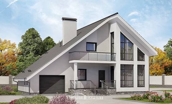 200-007-Л Проект двухэтажного дома мансардой, гараж, средний коттедж из твинблока Курган | Проекты домов от House Expert