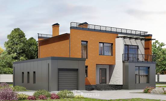 260-002-Л Проект двухэтажного дома, гараж, современный домик из блока Далматово | Проекты домов от House Expert