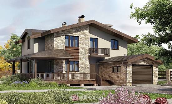 220-001-Л Проект двухэтажного дома мансардой, гараж, уютный загородный дом из арболита Шадринск | Проекты домов от House Expert