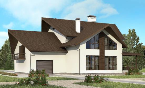 300-002-П Проект двухэтажного дома с мансардой и гаражом, огромный дом из газобетона Курган | Проекты домов от House Expert