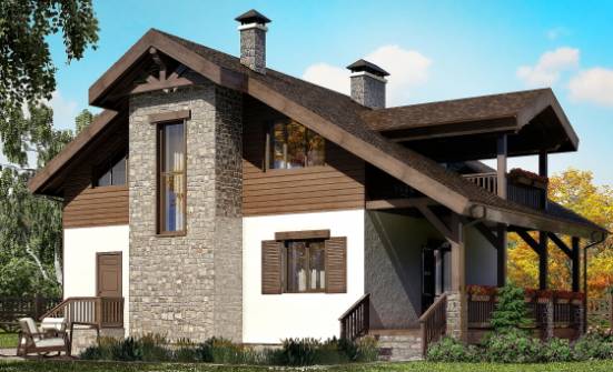 150-004-Л Проект двухэтажного дома с мансардой, небольшой домик из блока Далматово | Проекты домов от House Expert