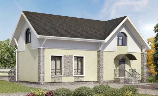 150-012-П Проект двухэтажного дома с мансардным этажом, небольшой домик из арболита Шумиха | Проекты домов от House Expert