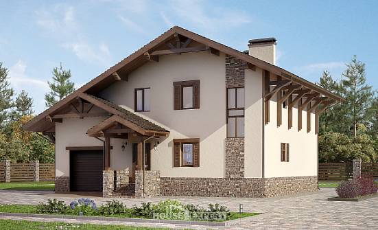 190-007-Л Проект двухэтажного дома с мансардой, гараж, средний коттедж из кирпича Шадринск | Проекты домов от House Expert