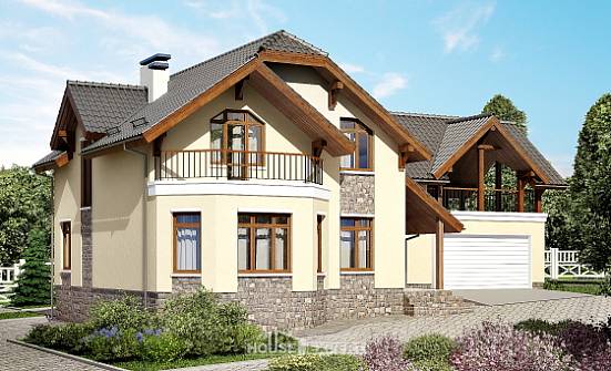 255-003-П Проект трехэтажного дома с мансардой и гаражом, уютный домик из арболита Шумиха | Проекты домов от House Expert