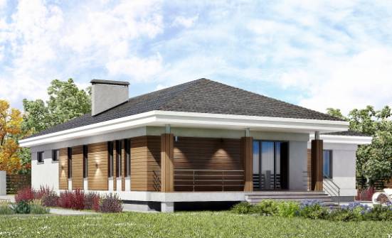 165-001-П Проект одноэтажного дома и гаражом, бюджетный домик из твинблока Курган | Проекты домов от House Expert