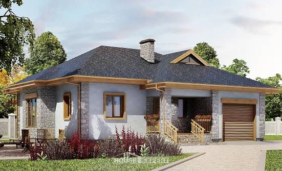 130-006-П Проект одноэтажного дома и гаражом, уютный домик из поризованных блоков Шадринск | Проекты домов от House Expert
