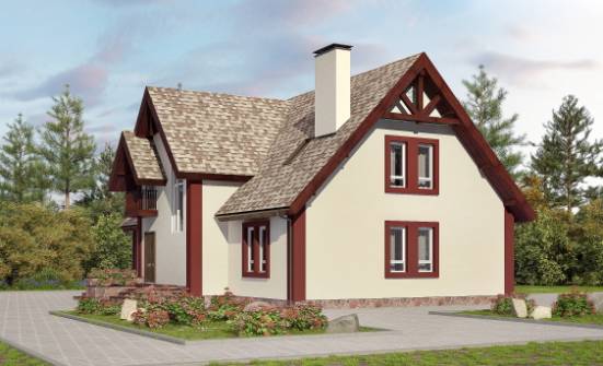300-008-Л Проект двухэтажного дома с мансардой и гаражом, огромный домик из бризолита Далматово | Проекты домов от House Expert