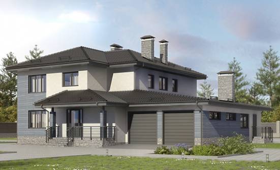 340-005-П Проект двухэтажного дома и гаражом, просторный коттедж из газобетона Шумиха | Проекты домов от House Expert