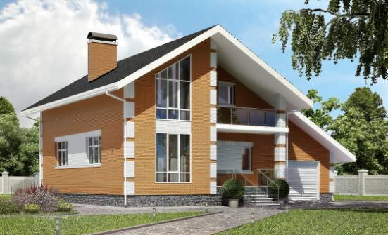 190-006-П Проект двухэтажного дома с мансардой и гаражом, уютный загородный дом из бризолита Далматово | Проекты домов от House Expert