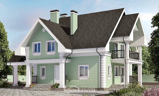 140-003-Л Проект двухэтажного дома с мансардным этажом и гаражом, доступный дом из блока Шадринск | Проекты домов от House Expert