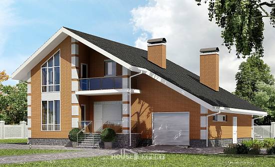 190-006-П Проект двухэтажного дома с мансардой и гаражом, уютный загородный дом из бризолита Далматово | Проекты домов от House Expert