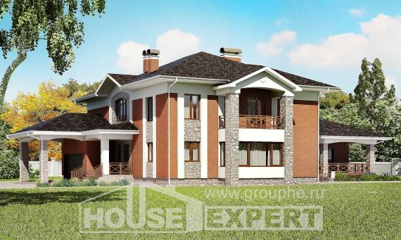 400-002-Л Проект двухэтажного дома и гаражом, красивый дом из кирпича Курган, House Expert