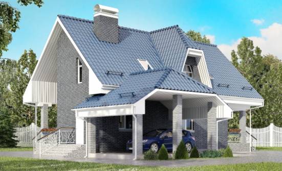 125-002-Л Проект двухэтажного дома мансардой, гараж, небольшой домик из блока Далматово | Проекты домов от House Expert