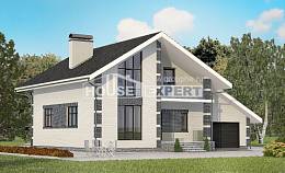 180-001-П Проект двухэтажного дома с мансардой и гаражом, классический дом из газобетона Курган, House Expert