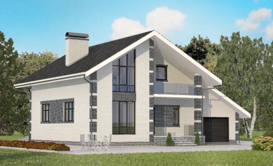 180-001-П Проект двухэтажного дома с мансардой, гараж, уютный дом из бризолита Курган | Проекты домов от House Expert