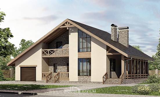 265-001-Л Проект двухэтажного дома мансардой и гаражом, просторный дом из бризолита Шумиха | Проекты домов от House Expert